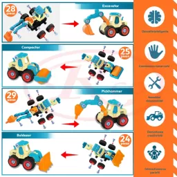 Set 4 utilaje demontabile de constructie + surubelnita, 106 piese, jucarie DIY educationala 