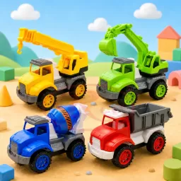 Set 4 Masinute de Constructie RCO pentru Copii, Basculanta, Excavator, Macara si Betoniera, 3+ Ani