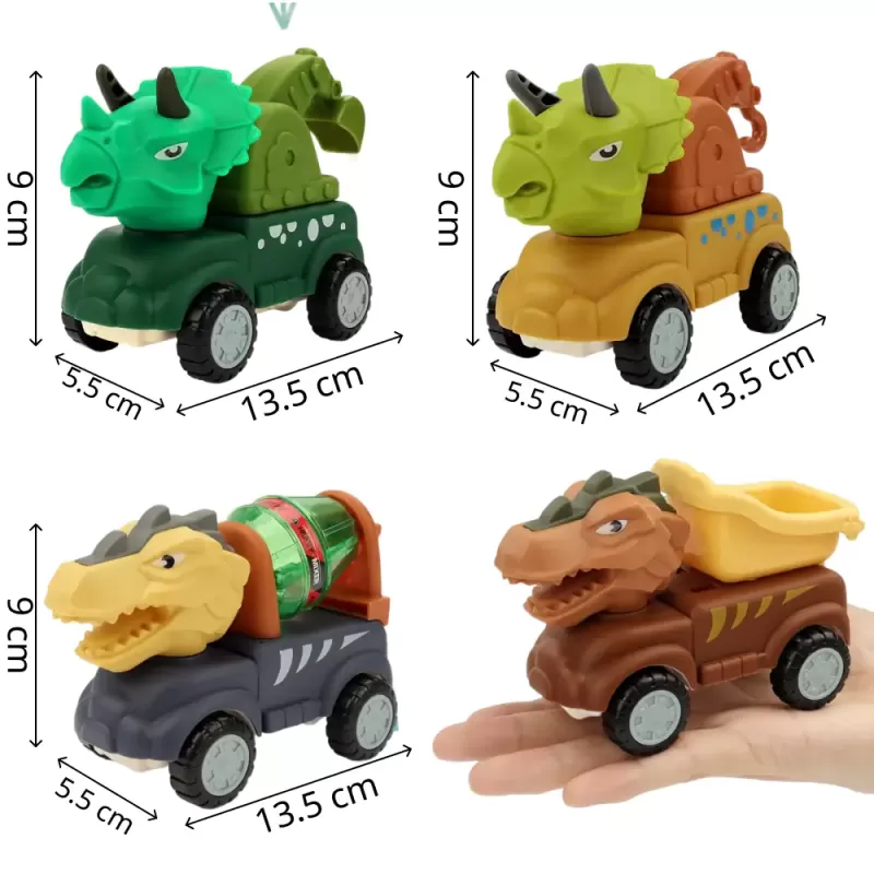 Set 4 Mini Masinute Dinozauri RCO® – Vehicule Pull&Go, joaca creativa si aventuri preistorice
