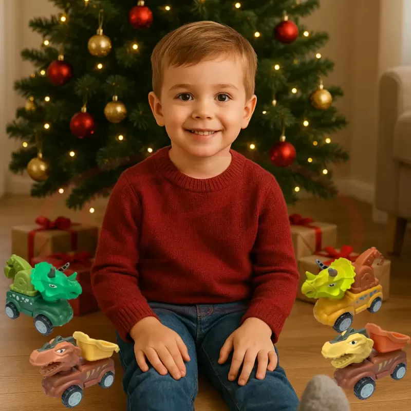 Set 4 Mini Masinute Dinozauri RCO® – Vehicule Pull&Go, joaca creativa si aventuri preistorice