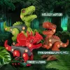 Jucarie educativa si interactiva STEM, set de constructie 3 Dinozauri Velociraptor, Triceraptor, Tyrannosaurus din ABS cu bormasina pentru inginerie, +3,