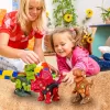Jucarie educativa si interactiva STEM, set de constructie 3 Dinozauri Velociraptor, Triceraptor, Tyrannosaurus din ABS cu bormasina pentru inginerie, +3,