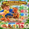 Set RCO cu 3 dinozauri de asamblat, bormasina electrica si surubelnita de jucarie