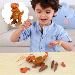 Jucarie educativa si interactiva STEM, set de constructie Dinozaur Tyrannosaurus din ABS cu bormasina pentru inginerie, +3
