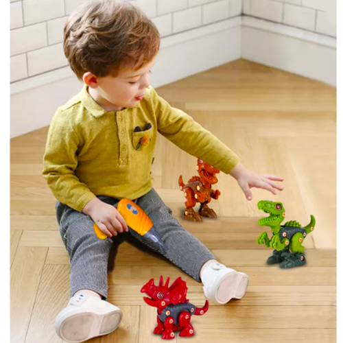 Jucarie educativa si interactiva STEM, set de constructie Dinozaur Velociraptor din ABS cu bormasina pentru inginerie, +3