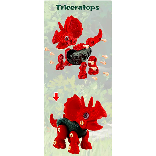 Jucarie educativa si interactiva STEM, set de constructie Dinozaur Triceraptor din ABS cu bormasina pentru inginerie, +3