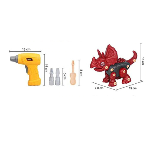 Jucarie educativa si interactiva STEM, set de constructie Dinozaur Triceraptor din ABS cu bormasina pentru inginerie, +3