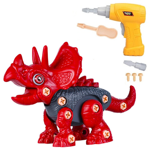 Jucarie educativa si interactiva STEM, set de constructie Dinozaur Triceraptor din ABS cu bormasina pentru inginerie, +3