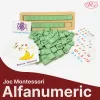 Joc educativ bilingv română /engleză alfanumeric cu 110 placute din lemn si 20 carduri laminate pentru asociere si sortare tip Montessori 3+ ani