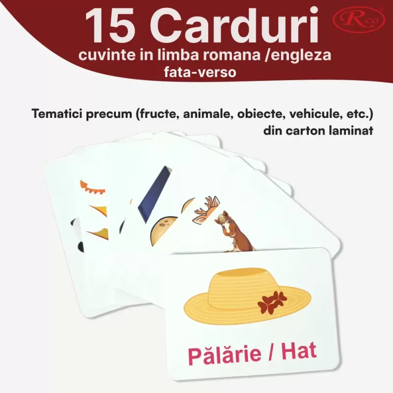 Joc educativ bilingv română /engleză alfanumeric cu 110 placute din lemn si 20 carduri laminate pentru asociere si sortare tip Montessori 3+ ani