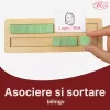 Joc educativ bilingv română /engleză alfanumeric cu 110 placute din lemn si 20 carduri laminate pentru asociere si sortare tip Montessori 3+ ani