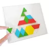 Joc educativ, Tangram cu 250 piese geometrice din lemn si fise de lucru, multicolor, 3 ani+