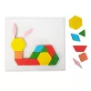 Joc educativ, Tangram cu 250 piese geometrice din lemn si fise de lucru, multicolor, 3 ani+