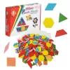 Joc educativ, Tangram cu 250 piese geometrice din lemn si fise de lucru, multicolor, 3 ani+