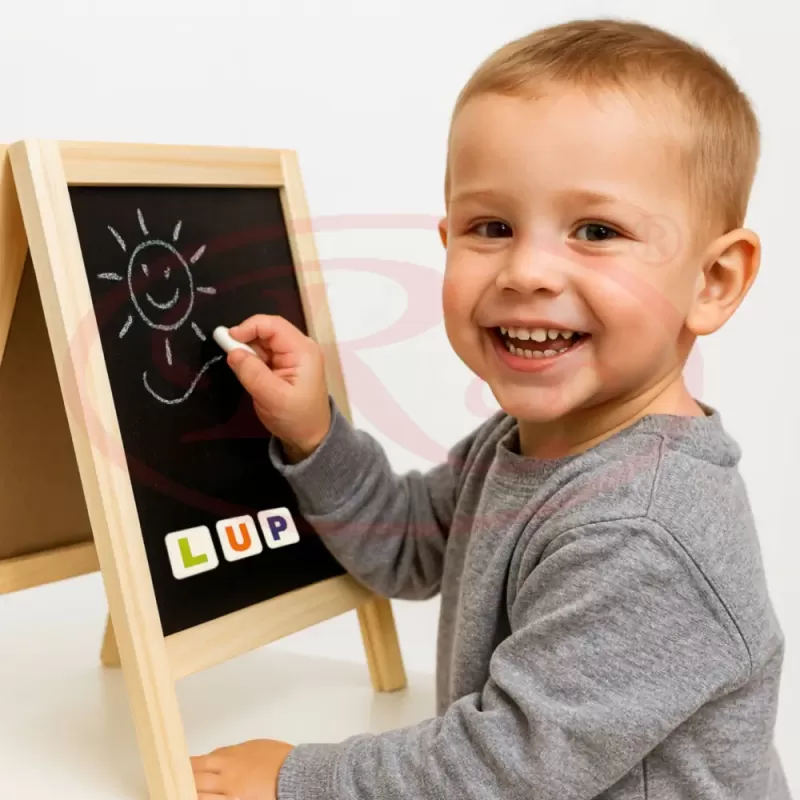 Tabla educativa magnetica cu doua fete din lemn si cu accesorii, 32 cm