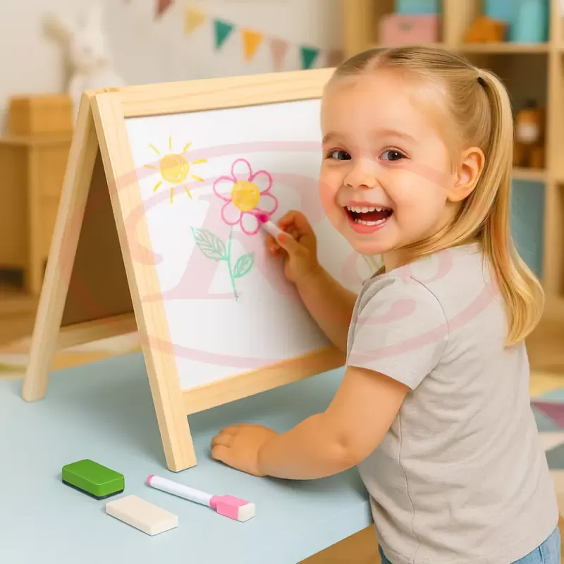 Tabla educativa magnetica cu doua fete din lemn si cu accesorii, 32 cm