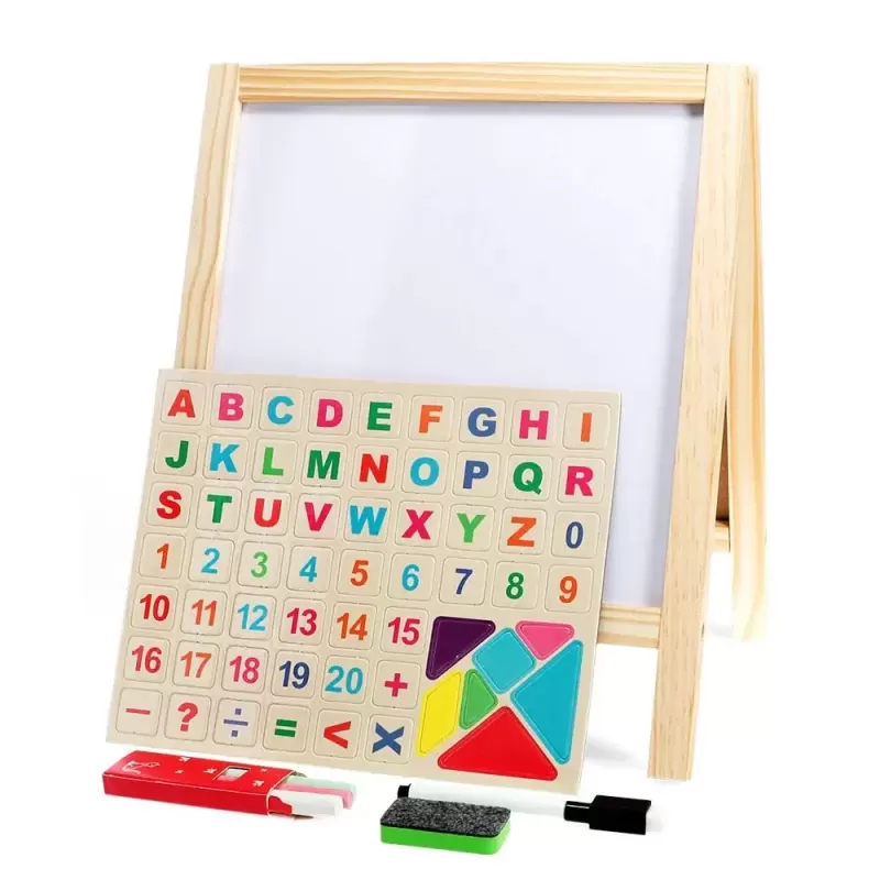 Tabla educativa magnetica cu doua fete din lemn si cu accesorii, 32 cm