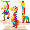 Jucarie educativa, puzzle 3D din lemn incastru, Dinozaur cu cifre, 11 piese