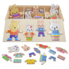 Puzzle incastru din lemn– Imbraca familia iepurasilor, 72 piese