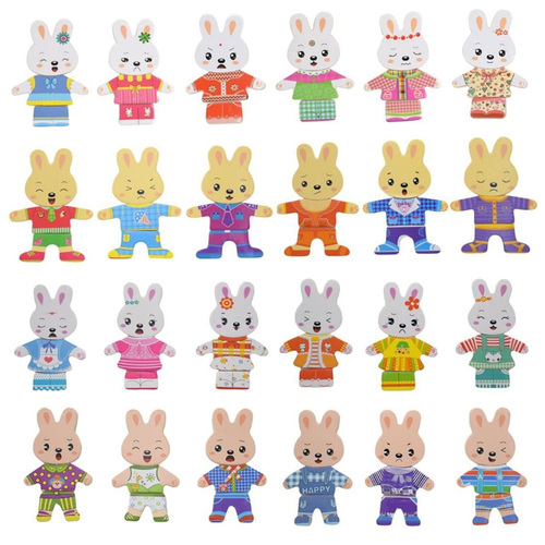 Puzzle incastru din lemn– Imbraca familia iepurasilor, 72 piese