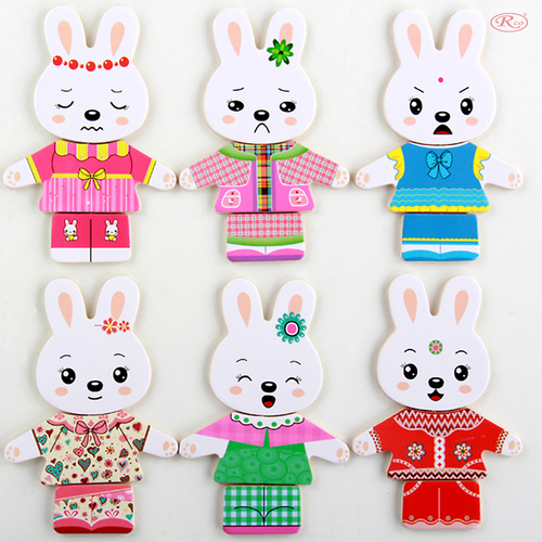 Puzzle incastru din lemn– Imbraca familia iepurasilor, 72 piese