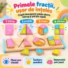 Puzzle Montessori din lemn cu fractii, forme geometrice colorate si piese groase 3D
