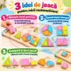 Puzzle Montessori din lemn cu fractii, forme geometrice colorate si piese groase 3D
