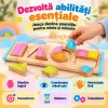Puzzle Montessori din lemn cu fractii, forme geometrice colorate si piese groase 3D