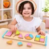Puzzle Montessori din lemn cu fractii, forme geometrice colorate si piese groase 3D
