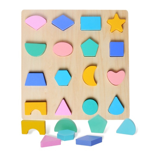 Puzzle lemn Montessori cu 16 piese cu Forme Geometrice, incastru