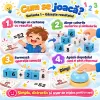 Joc matematic interactiv pentru copii 4 ani+, cu cuburi din lemn, cartonase si clopotel