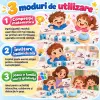 Joc matematic interactiv pentru copii 4 ani+, cu cuburi din lemn, cartonase si clopotel
