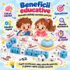 Joc matematic interactiv pentru copii 4 ani+, cu cuburi din lemn, cartonase si clopotel