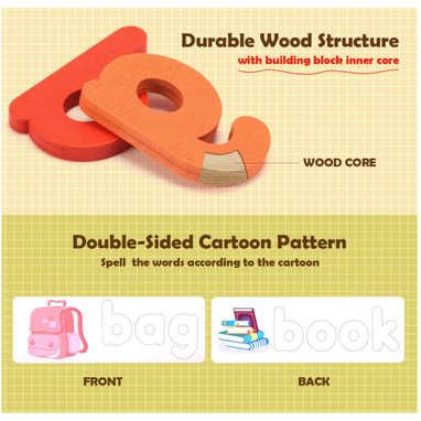 Joc educativ de ortografie ABC din lemn cu litere in limba engleza