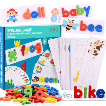 Joc educativ de ortografie ABC din lemn cu litere in limba engleza