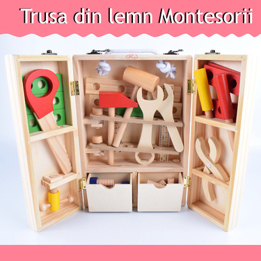 Trusa de scule din lemn Montessori cu 40 de accesorii