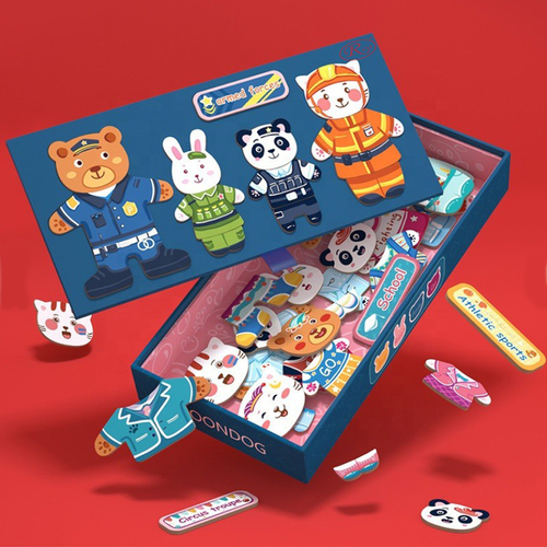 Puzzle incastru din lemn cu magnet – Imbraca familia dragalasa