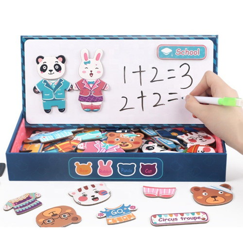 Puzzle incastru din lemn cu magnet – Imbraca familia dragalasa