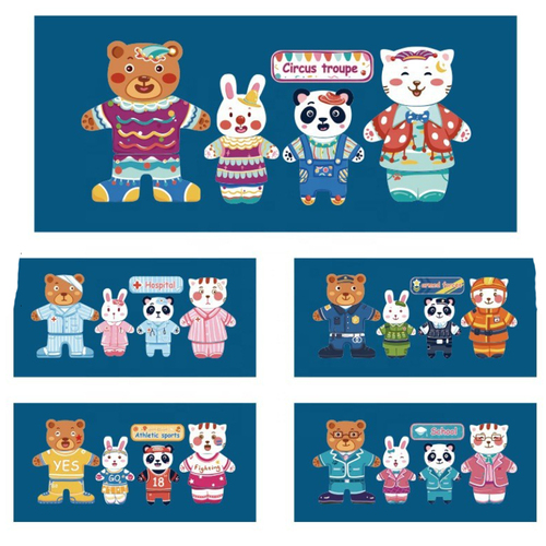 Puzzle incastru din lemn cu magnet – Imbraca familia dragalasa