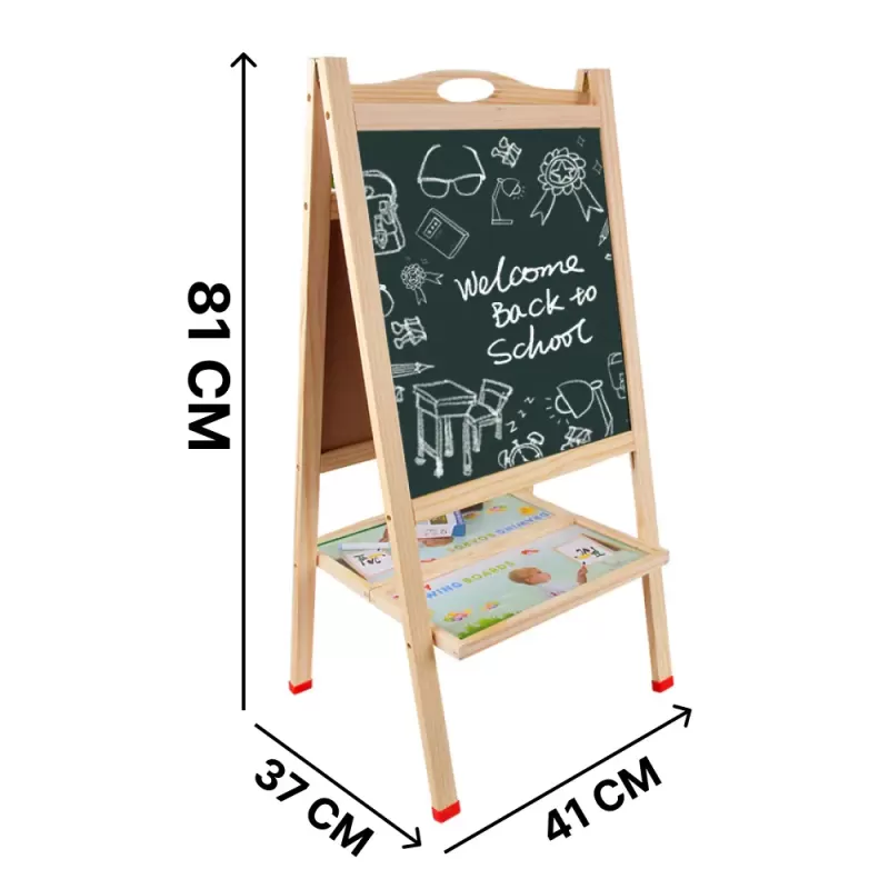 Tabla de scris din lemn, magnetica, cu doua fete, numaratoare, ceas si suport 81 x 41 cm