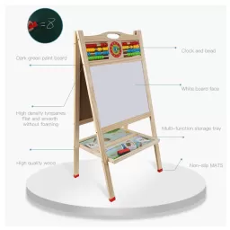 Tabla de scris din lemn, magnetica, cu doua fete, numaratoare, ceas si suport 90 x 45 cm