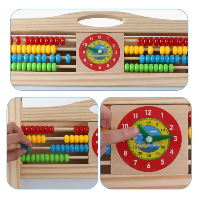 Tabla de scris din lemn, magnetica, cu doua fete, numaratoare, ceas si suport 90 x 45 cm