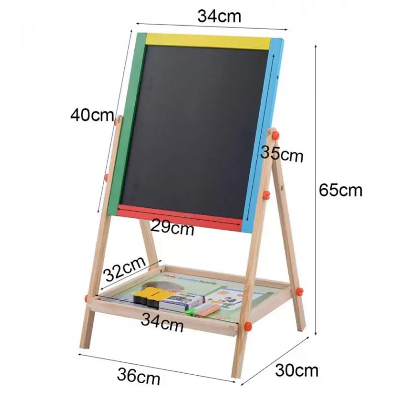 Tabla Magnetica cu Doua Fete si rotatie 360 grade, cu Litere, Cifre,Tetris si accesorii, 65 x 37 cm, din lemn