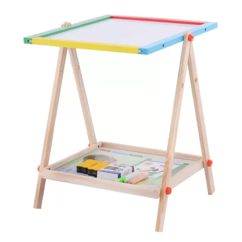 Tabla Magnetica cu Doua Fete si rotatie 360 grade, cu Litere, Cifre,Tetris si accesorii, 65 x 37 cm, din lemn