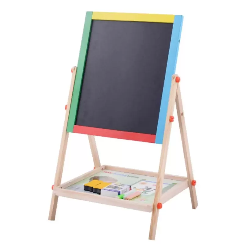 Tabla Magnetica cu Doua Fete si rotatie 360 grade, cu Litere, Cifre,Tetris si accesorii, 65 x 37 cm, din lemn