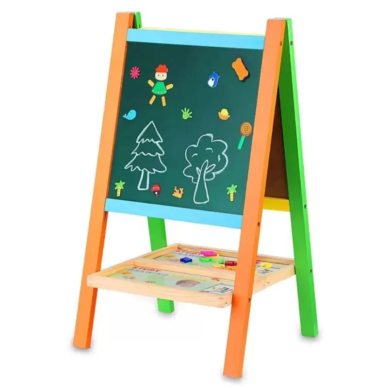 Tabla Magnetica cu Doua Fete, cu Litere, Cifre,Tetris si accesorii, 65 x 37 cm, din lemn