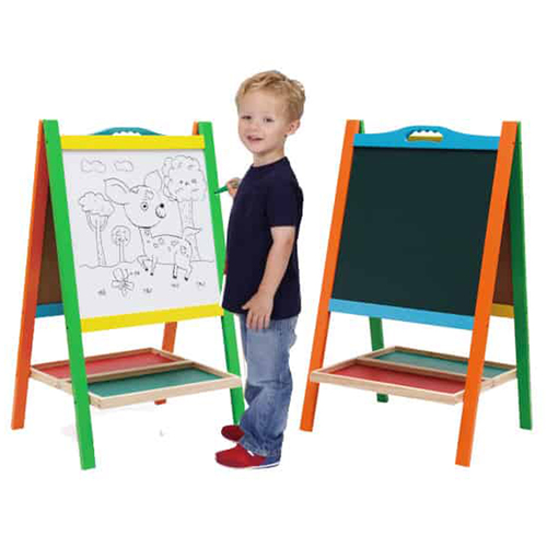 Tabla de scris din lemn, magnetica, cu doua fete, litere, cifre si suport 76 x 46 cm