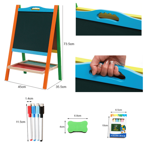 Tabla de scris din lemn, magnetica, cu doua fete, litere, cifre si suport 76 x 46 cm