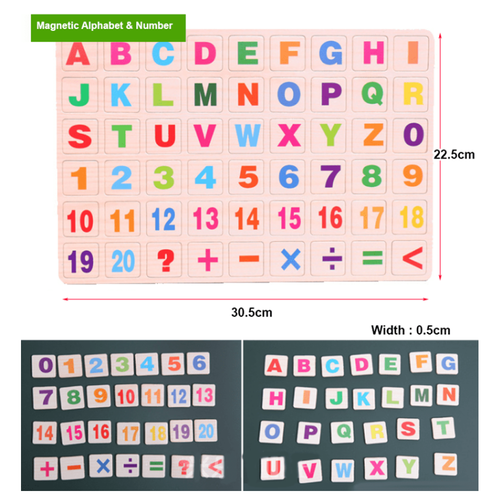 Tabla de scris din lemn, magnetica, cu doua fete, litere, cifre si suport 76 x 46 cm