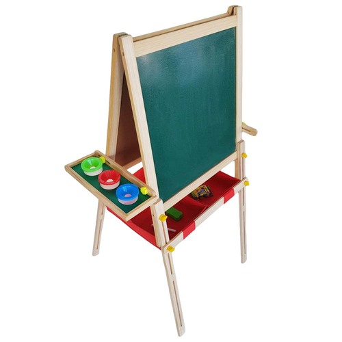 Tabla magnetica cu doua fete, litere, cifre, tetris si accesorii, pahare si 2 cosuri textile pentru depozitare 120x54cm, din lemn